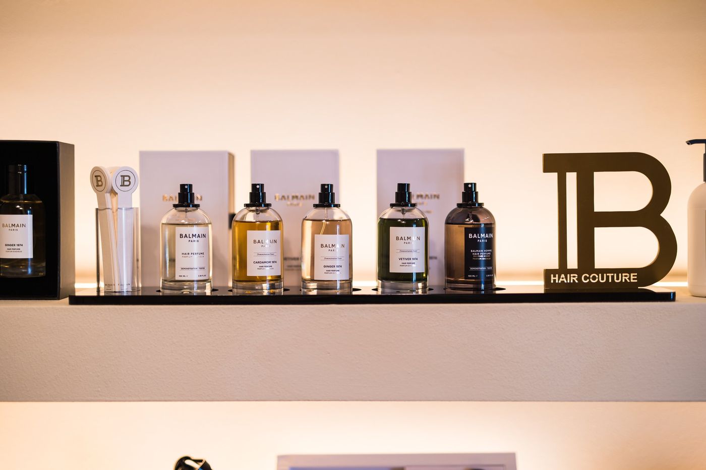 Product display — warm-lit shelves