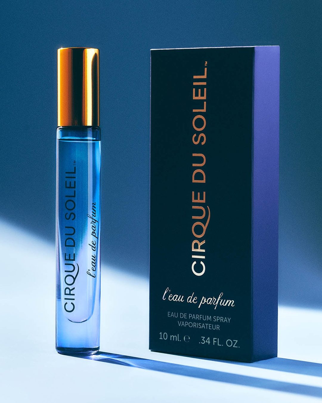 Cirque du Soleil L'eau de Parfum 10ml travel spray beside its box