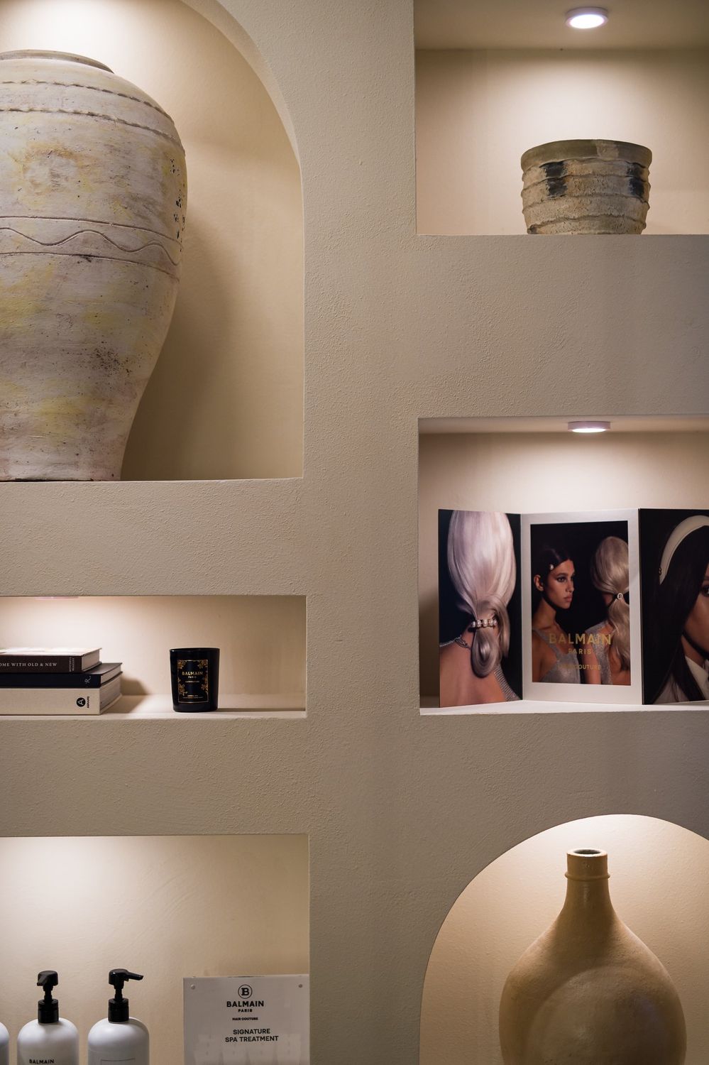 Balmain products and styling inside Studio Beige