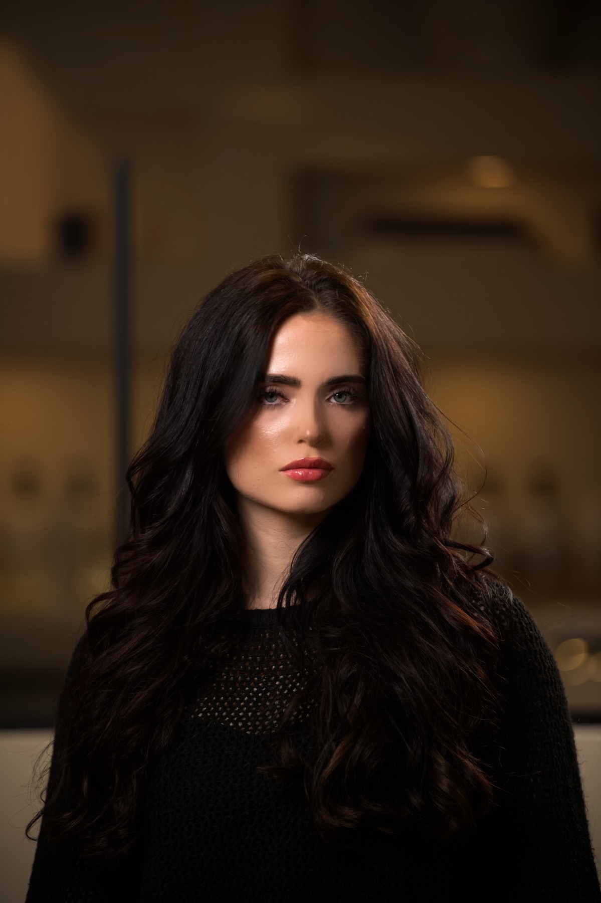 Long, full dark hair extensions front view by Studio Beige near 30A