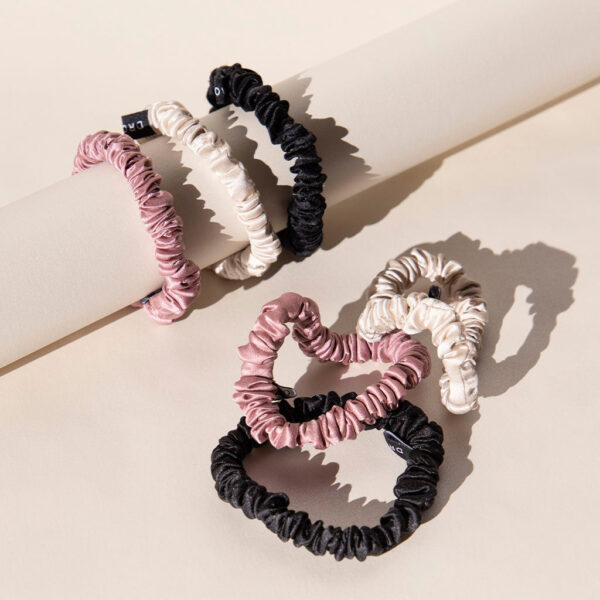 DROWSY Skinny Scrunchie Set - Rose, Dusty, Black x 3