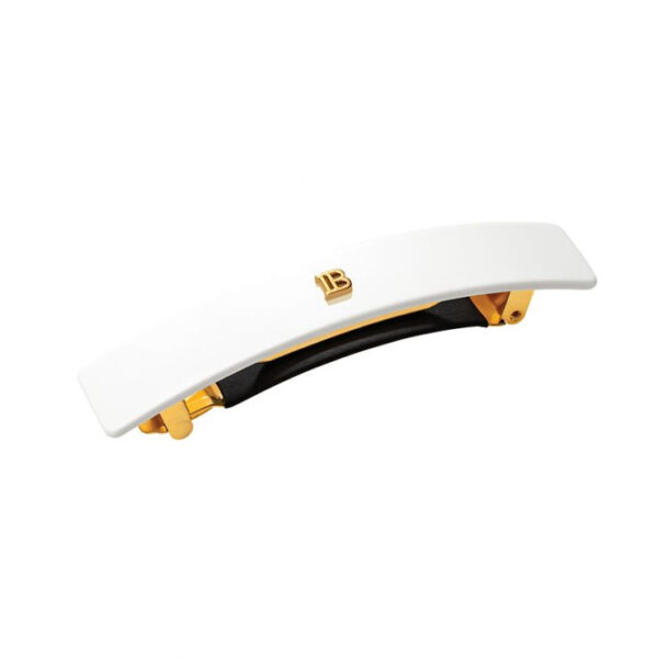 Balmain Barrette pour Cheveux Medium in white cellulose acetate with golden detailing