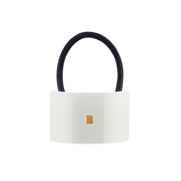 Balmain Elastique pour Cheveux in white cellulose acetate with golden detailing, front view